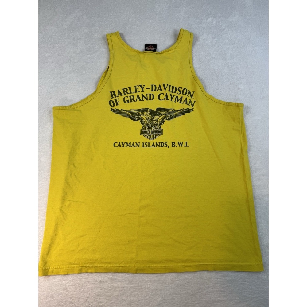 Harley Davidson Tank‎ Top Men's 2XL Yellow Flaming Cayman Island B.W.I